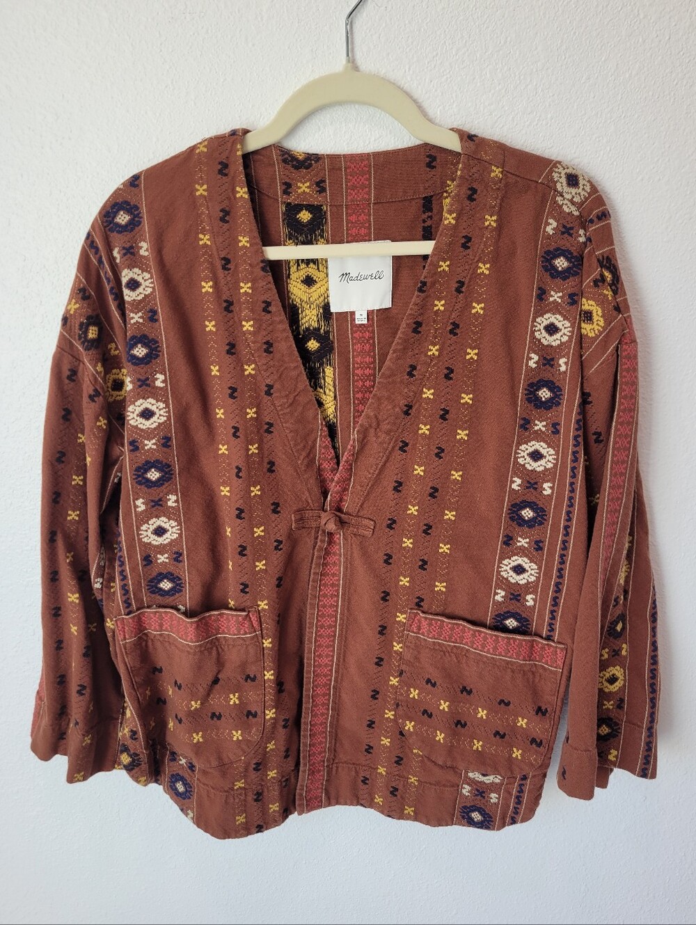 Madewell Shirttail Wrap Jacket Womens M Brown Jacquard Boho Festival Western
